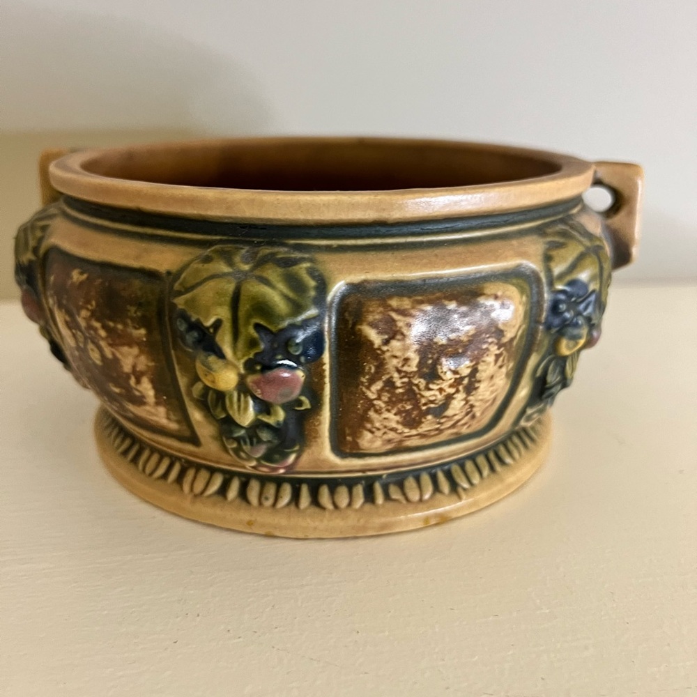 Roseville vintage pottery florentine brown fern dish 258-5